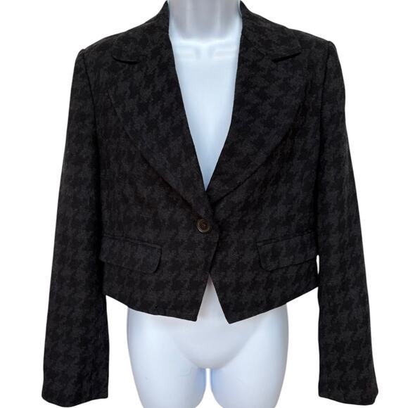 J. Crew Black and Gray Houndstooth Cropped Wool Blazer size 10 - Picture 4 of 10